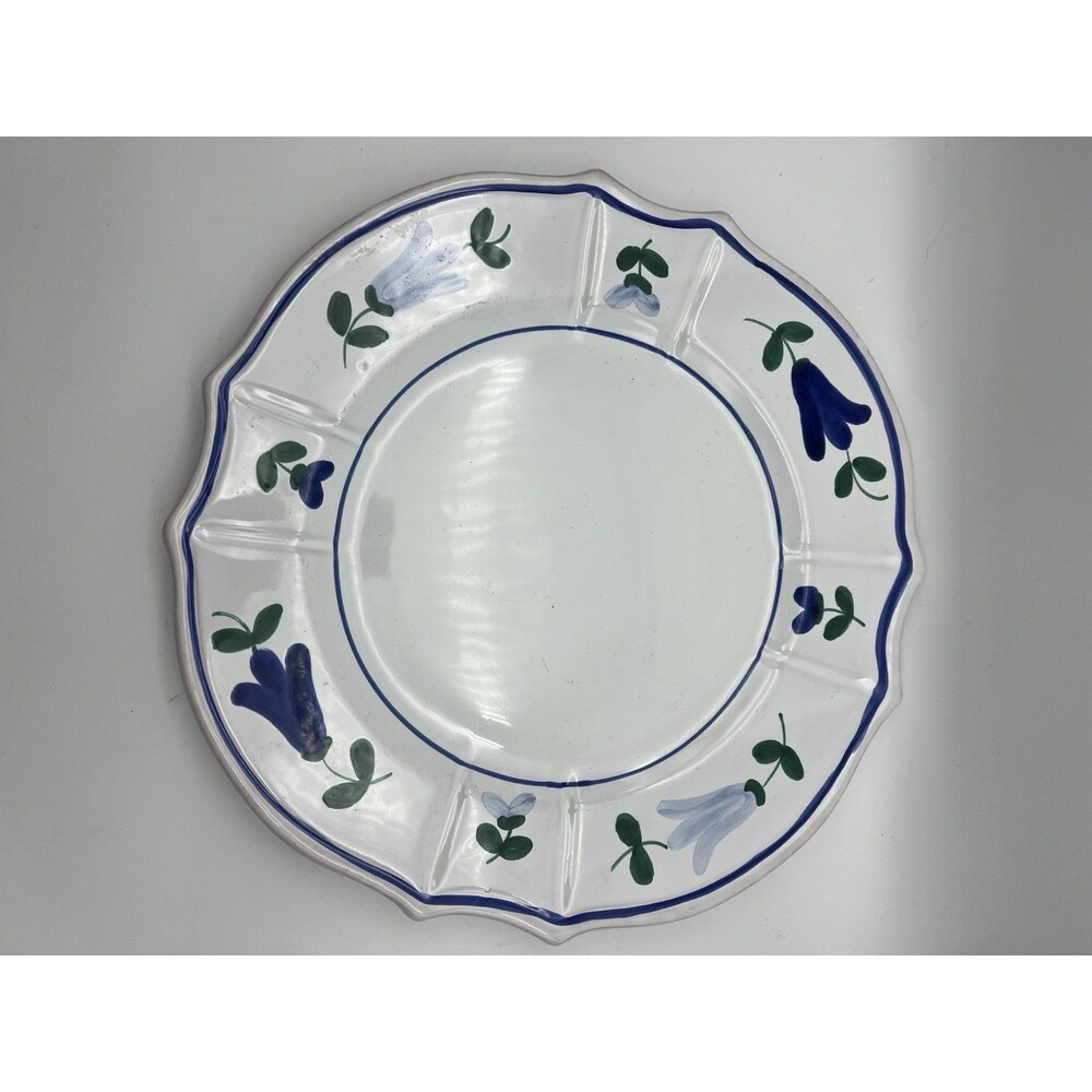 Ceramic Round Plate, Blue Green Floral Pattern, Made in Italy